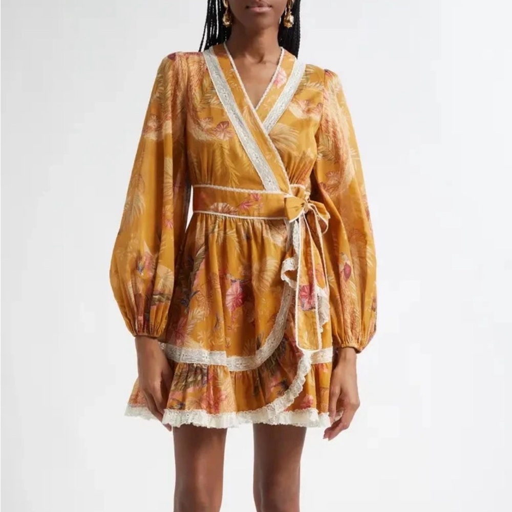 Zimmermann Ascension Lace Trim Wrap Dress